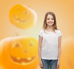 Image showing smiling little girl in white blank t-shirt