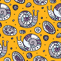 Image showing Seamless pattern of cartoon snails.