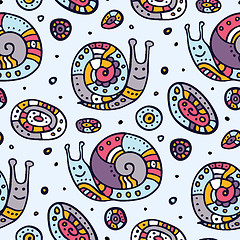 Image showing Seamless pattern of cartoon snails.