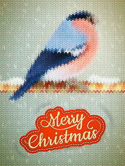 Image showing Christmas label on a knitted Bullfinch. EPS 10