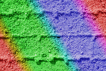 Image showing Tracks in sand in rainbow colors