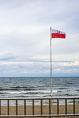 Image showing Flag of Poland at the Baltic Sea