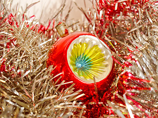 Image showing Retro look Christmas bauble and tinsel