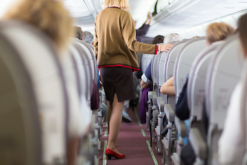 Image showing Stewardess on the airplane.