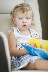 Image showing Blonde Haired Blue Eyed Little Girl Reading Her Book