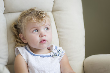 Image showing Adorable Blonde Haired and Blue Eyed Little Girl in Chair