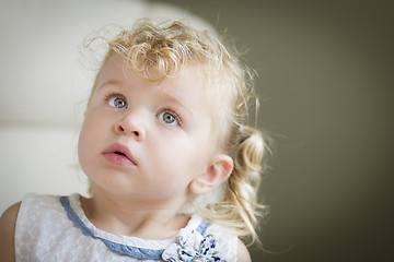 Image showing Adorable Blonde Haired and Blue Eyed Little Girl in Chair