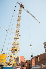 Image showing Crane on house construction