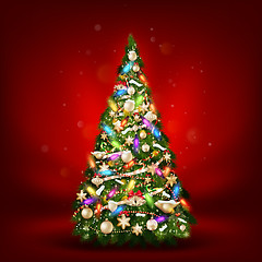 Image showing Christmas fir tree on red. EPS 10