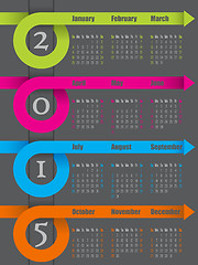 Image showing 2015 colorful ribbon arrow calendar design