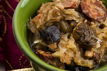 Image showing traditional polish sauerkraut (bigos) with mushrooms and plums