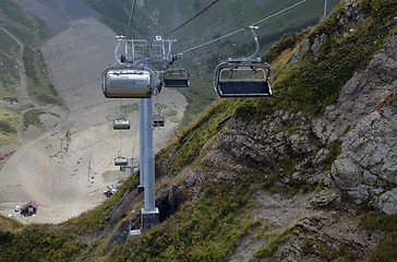 Image showing Ski cabins on the slope