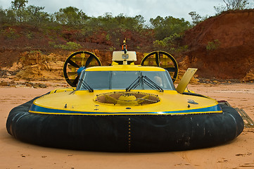 Image showing Hovercraft parked on beach