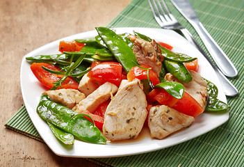 Image showing Plate of chicken meat and vegetables