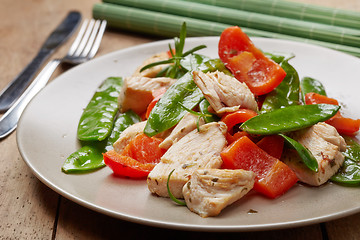 Image showing Plate of chicken meat and vegetables