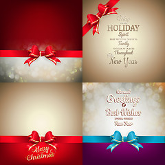 Image showing Christmas decoration Set - ribbon bow with bokeh