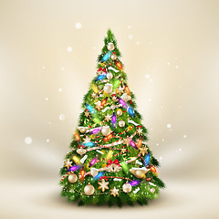 Image showing Christmas fir tree on elegant beige. EPS 10