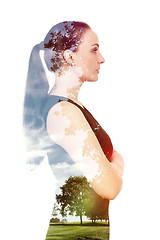 Image showing woman double exposure nature