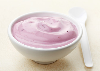 Image showing bowl of pink blueberry yogurt