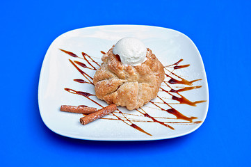 Image showing apple strudel with ice cream