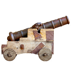 Image showing Medieval cannon isolated on white background. Ancient European a