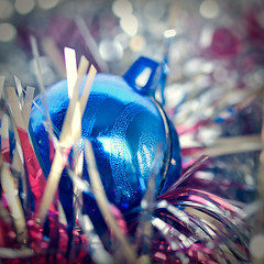 Image showing Retro look Bauble and tinsel