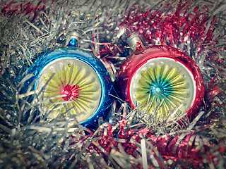 Image showing Retro look Christmas bauble and tinsel