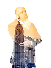 Image showing business man double exposure building