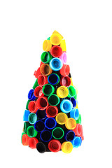 Image showing chriostmas tree from color plastic caps 