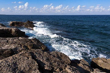 Image showing Rocky shore and sea