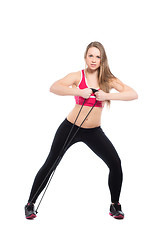 Image showing Sporty woman doing exercises