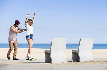 Image showing learning how to skateboard