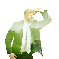 Image showing business man double exposure green tree