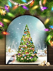 Image showing Christmas Theme - Window with a kind. EPS 10
