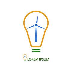 Image showing Bulb with wind turbine as eco energy sign