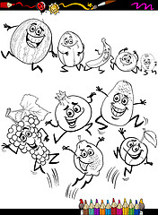Image showing funny fruits set cartoon coloring page