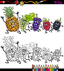 Image showing running fruits cartoon coloring page