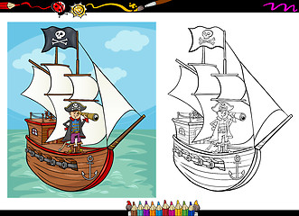 Image showing pirate on ship cartoon coloring book