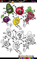 Image showing funny fruits cartoon coloring page