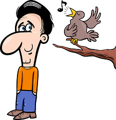 Image showing man and bird cartoon illustration
