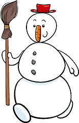 Image showing snowman with besom cartoon illustration