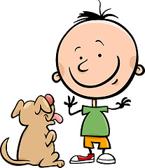 Image showing cute boy with dog cartoon illustration