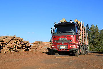 Image showing Sisu timber truck at Sawmill Lumber Yard