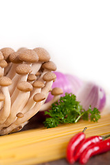 Image showing Italian pasta and mushroom sauce ingredients