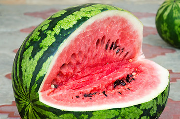 Image showing A ripe watermelon cut , photographed closeup