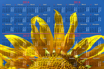 Image showing calendar for 2015 year with big sunflower