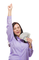 Image showing Mixed Race Woman Holding the New One Hundred Dollar Bills