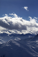 Image showing Evening sunlight mountains in mist