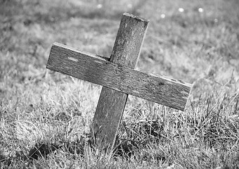 Image showing Wooden cross marking a grave