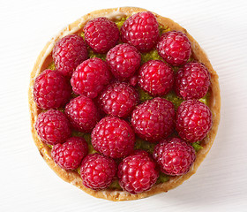 Image showing Raspberry and pistachios tart cake